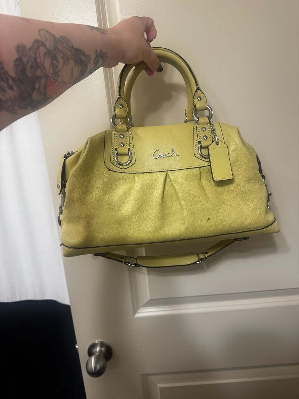 Coach LARGE F15447 Ashley Celery Green Leather Tote/Shoulder Bag